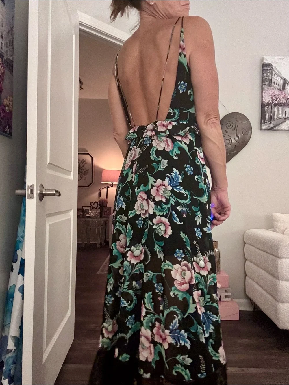 Express Black Maxi Dress with Pink & Teal Floral Print